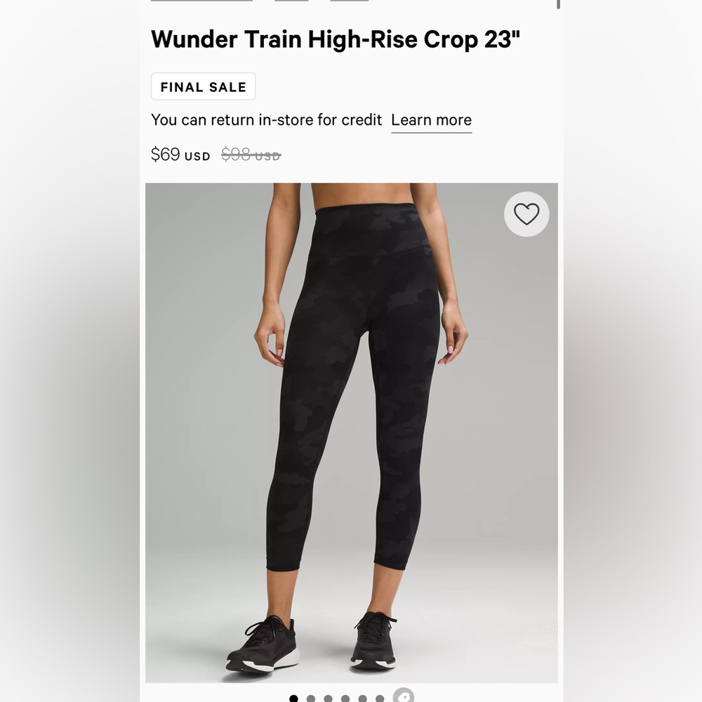 Lululemon Wunder Train High-Rise Crop 23" size 6 color black army
